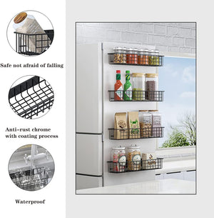 4PCS Magnetic Storage Baskets for Refrigerator, Strongly Magnet Spice Rack, Fridge Storage Shelf, Great for Kitchen and Pantry