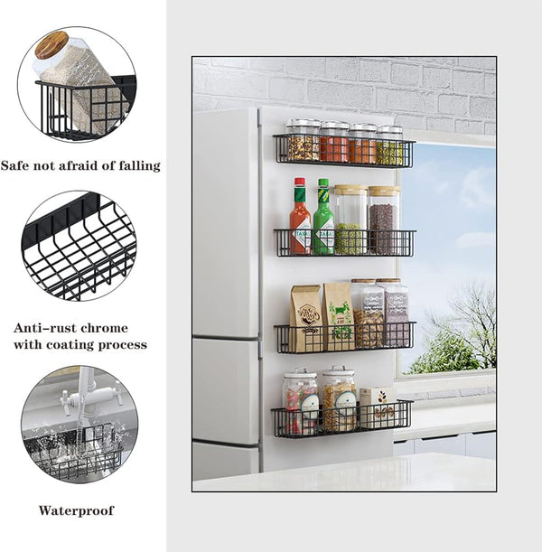 4PCS Magnetic Storage Baskets for Refrigerator, Strongly Magnet Spice Rack, Fridge Storage Shelf, Great for Kitchen and Pantry
