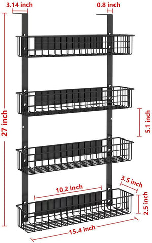 4 Tier Magnetic Spice Rack | Strongly Magnetic Spice Shelf with Utility Hooks | Refrigerator Spice Storage | Kitchen Storage Rack for Placing Seasoning Bottles, Plastic Wraps or Garbage Bags (Black)