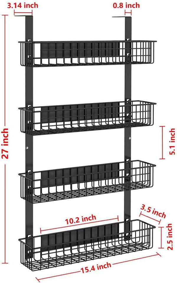 4 Tier Magnetic Spice Rack | Strongly Magnetic Spice Shelf with Utility Hooks | Refrigerator Spice Storage | Kitchen Storage Rack for Placing Seasoning Bottles, Plastic Wraps or Garbage Bags (Black)
