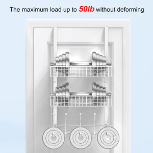 Coat Rack, Over the Door Hanger with Mesh Basket, Detachable Storage Shelf for Towels, Hats, Handbags, Coats (White-2 Baskets)