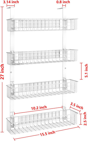 4 Tier Magnetic Spice Rack | Strongly Magnetic Spice Shelf with Utility Hooks | Refrigerator Spice Storage | Kitchen Storage Rack for Placing Seasoning Bottles, Plastic Wraps or Garbage Bags (White)