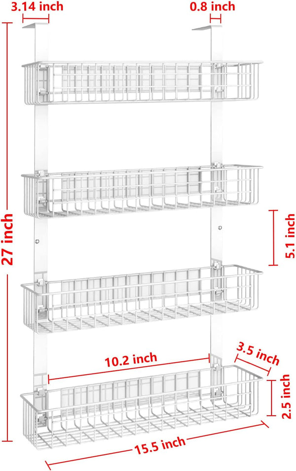 4 Tier Magnetic Spice Rack | Strongly Magnetic Spice Shelf with Utility Hooks | Refrigerator Spice Storage | Kitchen Storage Rack for Placing Seasoning Bottles, Plastic Wraps or Garbage Bags (White)