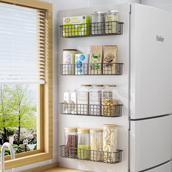 4PCS Magnetic Storage Baskets for Refrigerator, Strongly Magnet Spice Rack, Fridge Storage Shelf, Great for Kitchen and Pantry