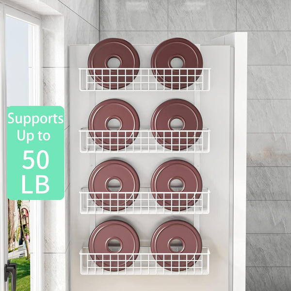 4 Tier Magnetic Spice Rack | Strongly Magnetic Spice Shelf with Utility Hooks | Refrigerator Spice Storage | Kitchen Storage Rack for Placing Seasoning Bottles, Plastic Wraps or Garbage Bags (White)