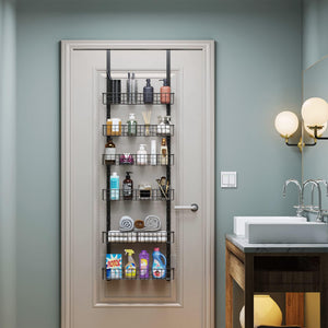 6-Tier Pantry Door Organizer, Heavy-Duty Metal Hanging Spice Racks with 6 Adjustable Baskets for Storing Cans, Spice, Plastic Wraps, Garbage Bags, etc
